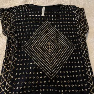 Black Gold Patterned Women's Top New Romantics faux Assuit free people tunic